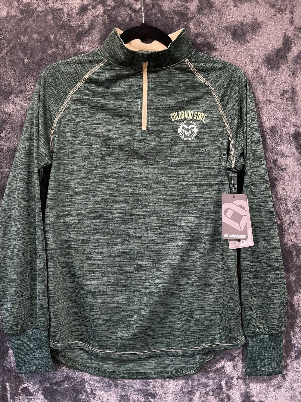 Colosseum Womens Colorado State CSU Rams Heather Green 1/4 Zip Sweatshirt L